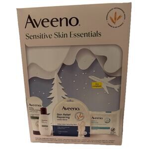 Aveeno 4Pc Sensitive Skin Essentials Kit Lotion/Hand Mask/Wipes/BodyWash-2oz Ea